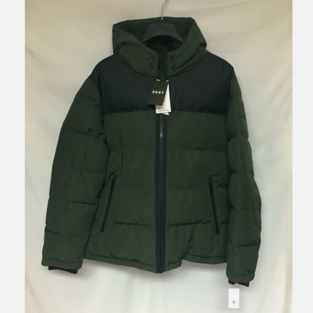 DKNY Men's Mixed-Media Puffer Coat DX9MP802 Dark olive XXL $225 NWT